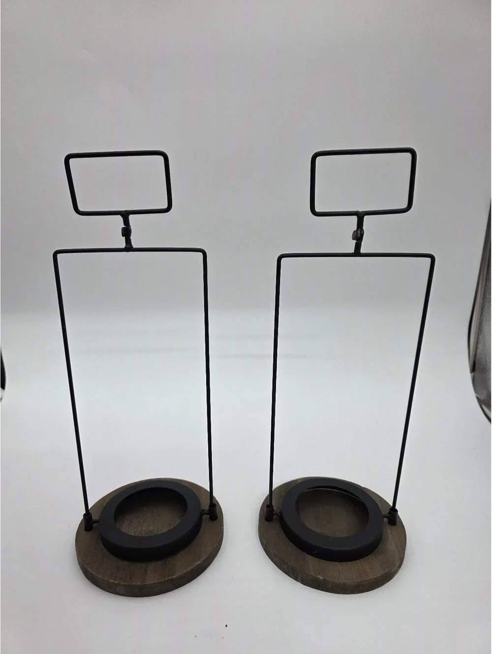 Old East Main Co. Wooden and Metal Candle Holder Pair